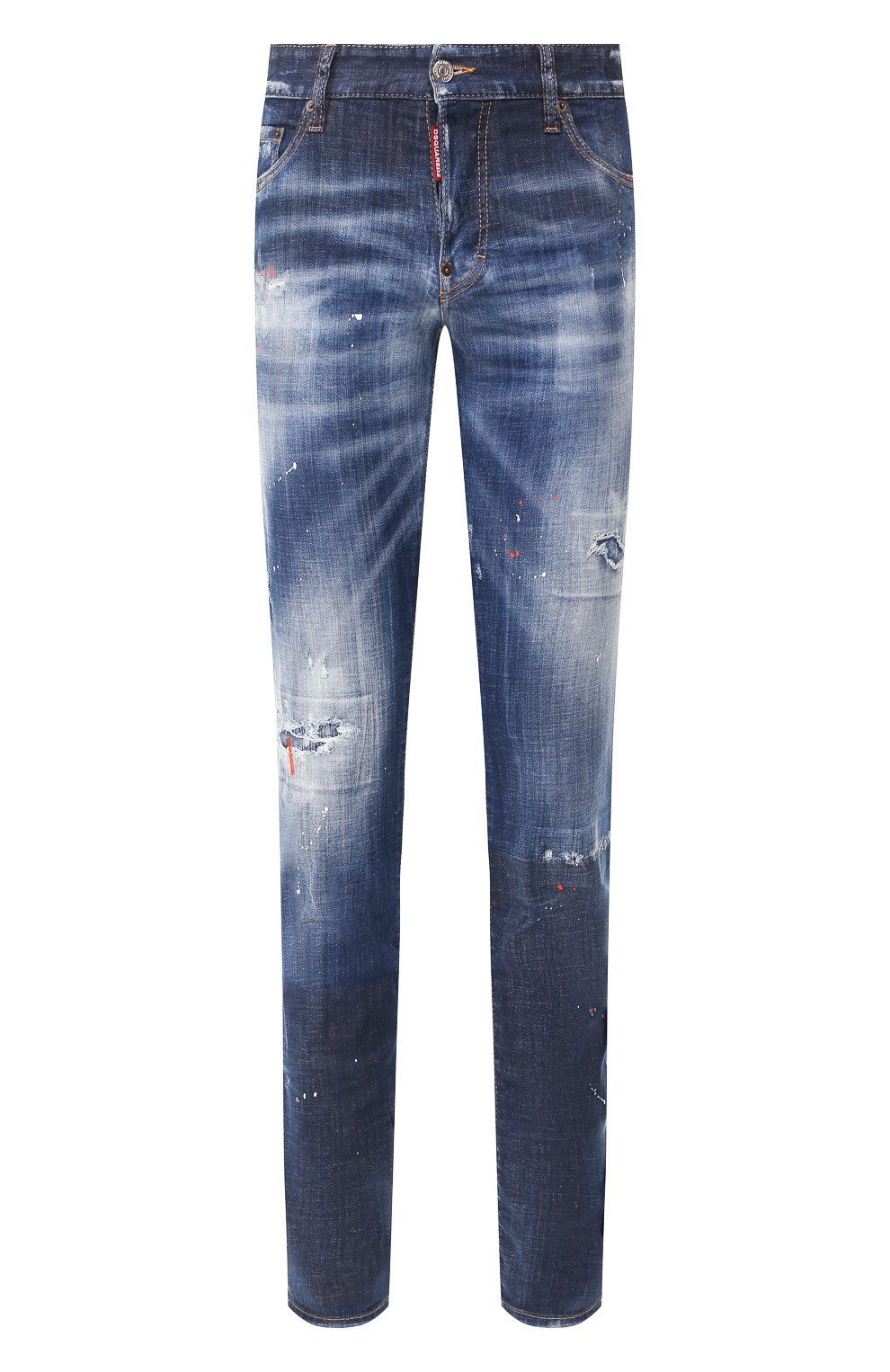 Мужские джинсы DSQUARED2 синего цвета, арт. S74LB0688/S30342 | Фото 1 (Силуэт М (брюки): Узкие; Кросс-КТ: Деним; Длина (брюки, джинсы): Стандартные; Материал внешний: Хлопок; Детали: Потертости)
