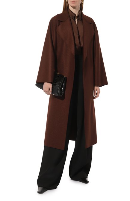 Женское шерстяное пальто HARRIS WHARF LONDON коричневого цвета, арт. A1425MLK | Фото 2 (Материал сплава: Проставлено; Драгоценные камни: Проставлено; Материал внешний: Шерсть; Рукава: Длинные; Длина (верхняя одежда): Длинные)