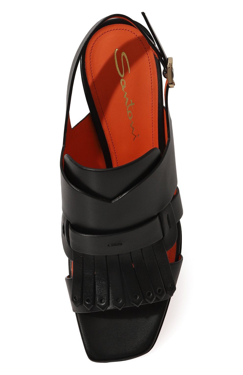 Женские кожаные босоножки SANTONI черного цвета, арт. WHBA70059HA2BLGAN01 | Фото 6 (Материал внутренний: Натуральная кожа; Каблук высота: Средний; Каблук тип: Устойчивый; Подошва: Плоская)