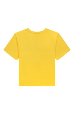 Детская хлопковая футболка MOSCHINO желтого цвета, арт. H0M03R/LAA23/4-8 | Фото 2 (Девочки Кросс-КТ: футболка-одежда; Рукава: Короткие; Материал сплава: Проставлено; Материал внешний: Хлопок; Драгоценные камни: Проставлено)