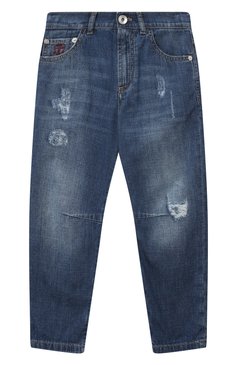 Детские джинсы BRUNELLO CUCINELLI синего цвета, арт. BE645D304B | Фото 1 (Материал сплава: Проставлено; Нос: Не проставлено; Материал внешний: Хлопок)