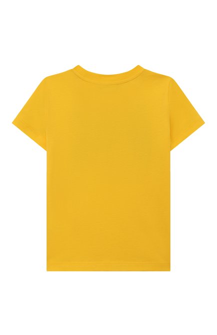 Детская хлопковая футболка MOSCHINO желтого цвета, арт. HVM03U/LAA34/4A-8A | Фото 2 (Материал сплава: Проставлено; Материал внешний: Хлопок; Драгоценные камни: Проставлено; Рукава: Короткие)