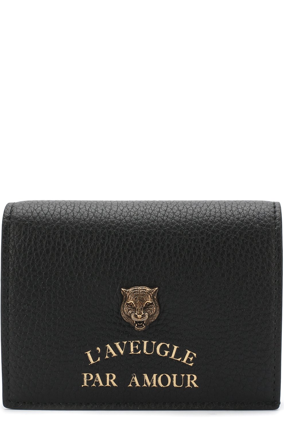 Женский кожаный футляр для кредитных карт animalier GUCCI черного цвета, арт. 453169/A7M0T | Фото 1 (Материал: Натуральная кожа; Статус проверки: Проверена категория)