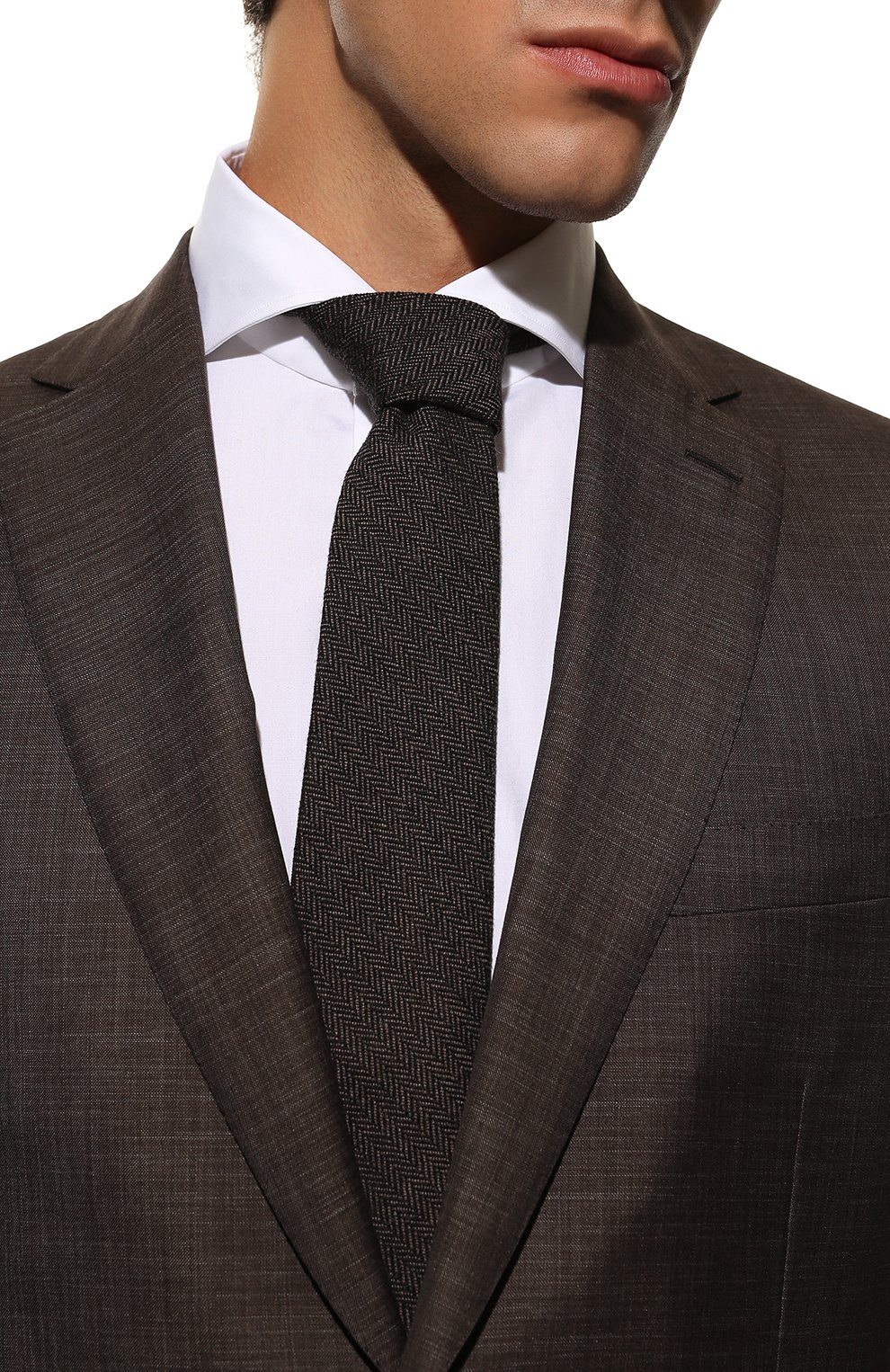 Мужской шерстяной галстук LUIGI BORRELLI темно-коричневого цвета, арт. CR453037/LR | Фото 2 (Принт: С принтом, Без принта; Материал: Текстиль, Шерсть)