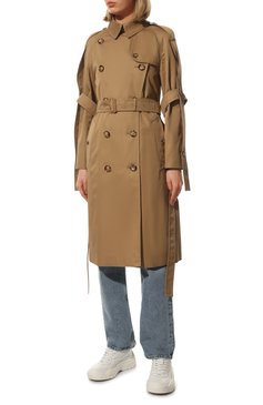 Женский хлопковый тренч bramber BURBERRY бежевого цвета, арт. 8050372 | Фото 3 (Рукава: Длинные; Стили: Гламурный; Длина (верхняя одежда): До колена; Материал внешний: Хлопок; Материал подклада: Хлопок)