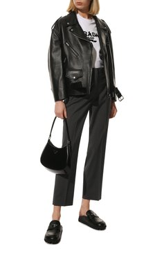 Женские кожаные сабо PRADA черного цвета, арт. 1S780M-8NQ-F0002-020 | Фото 2 (Подошва: Платформа; Каблук высота: Без каблука)