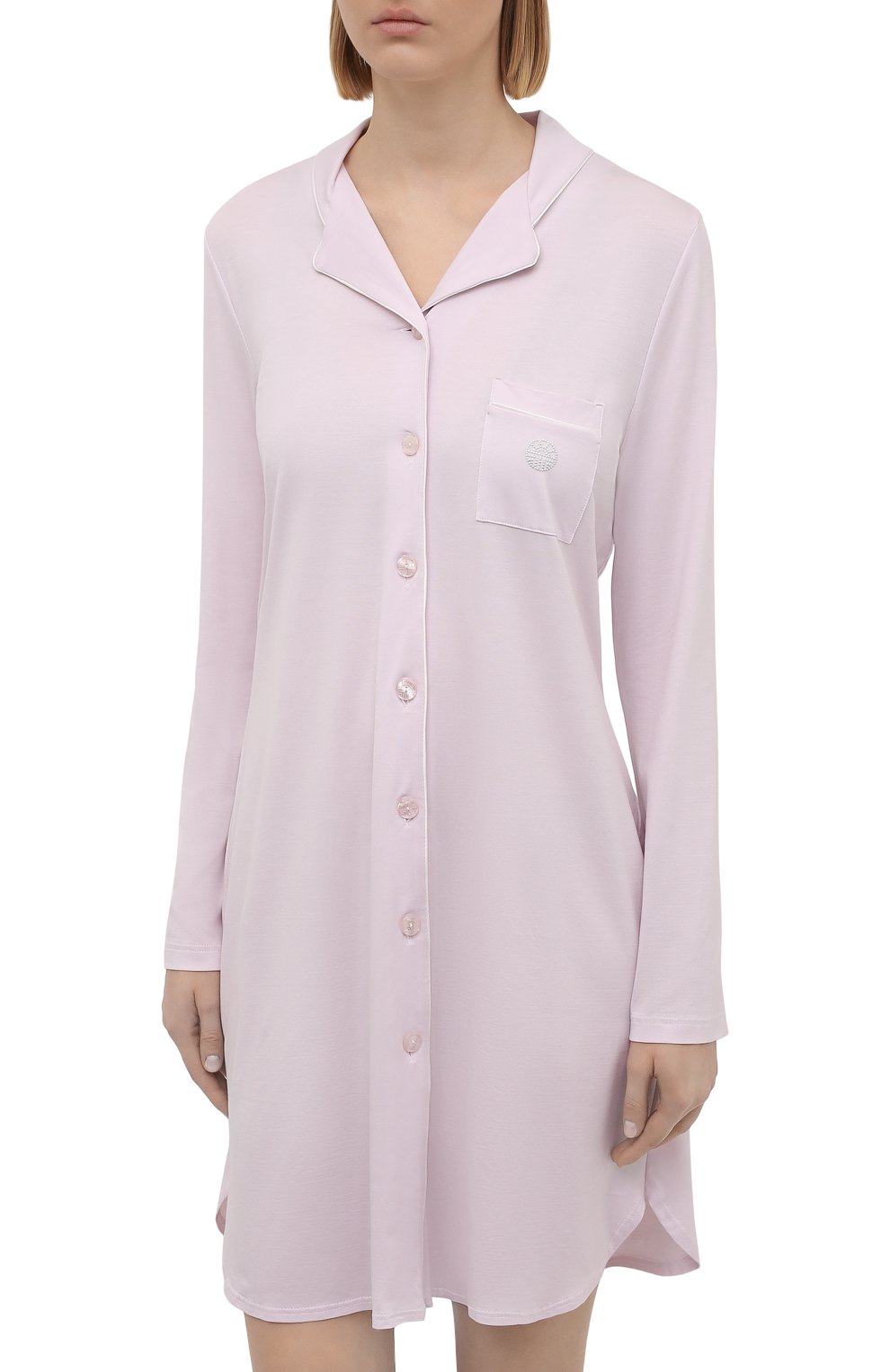 Женская сорочка LOUIS FERAUD светло-розового цвета, арт. 3883031 | Фото 3 (Рукава: Длинные; Длина Ж (юбки, платья, шорты): Мини; Материал внешний: Лиоцелл, Растительное волокно)