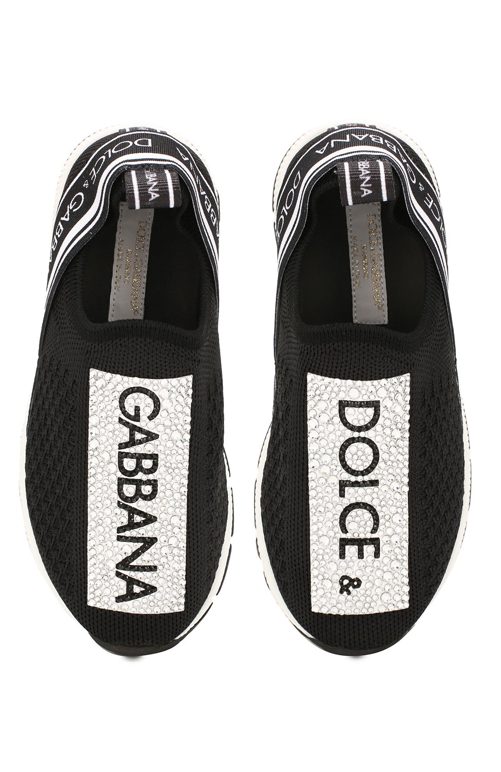 Детские кроссовки DOLCE & GABBANA черно-белого цвета, арт. D10723/AZ259/24-28 | Фото 4 (Материал внешний: Текстиль; Материал внутренний: Натуральная кожа; Стили: Гранж; Материал сплава: Проставлено; Нос: Не проставлено; Длина стельки: 16,7, 17,4)
