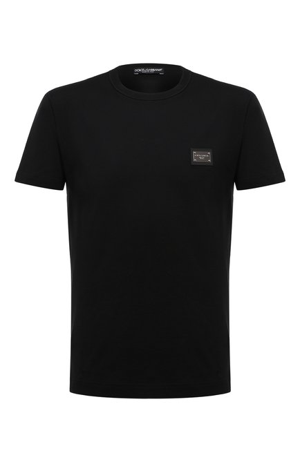 Мужская хлопковая футболка DOLCE & GABBANA черного цвета, арт. G8PT1T/G7F2I | Фото 1 (Рукава: Короткие; Длина (для топов): Стандартные; Материал внешний: Хлопок; Принт: Без принта; Стили: Кэжуэл)