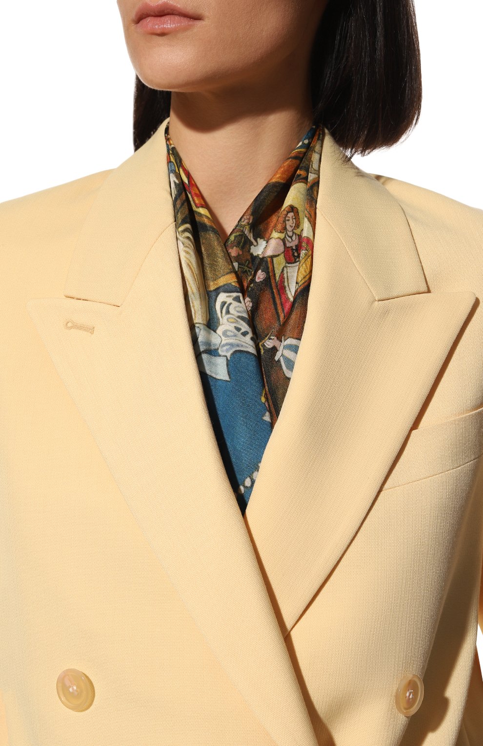 Женский шелковый платок щелкунчик GOURJI разноцветного цвета, арт. T23NCR7R/1 | Фото 2 (Принт: С принтом; Материал: Текстиль, Шелк)
