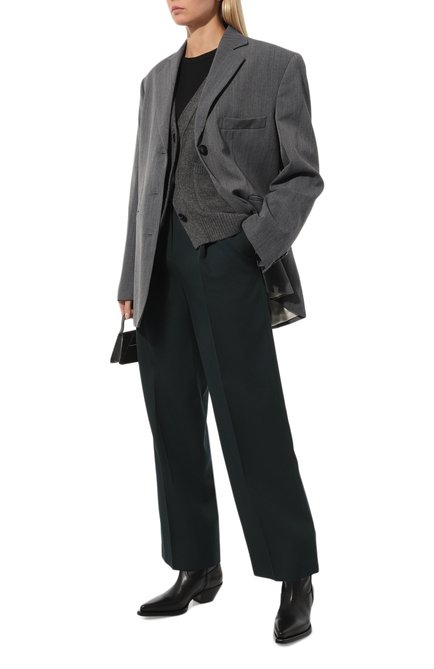Женские шерстяные брюки JUUN.J темно-зеленого цвета, арт. JW3721W02/M | Фото 2 (Драгоценные камни: Проставлено; Материал сплава: Проставлено; Длина (брюки, джинсы): Стандартные; Материал внешний: Шерсть)
