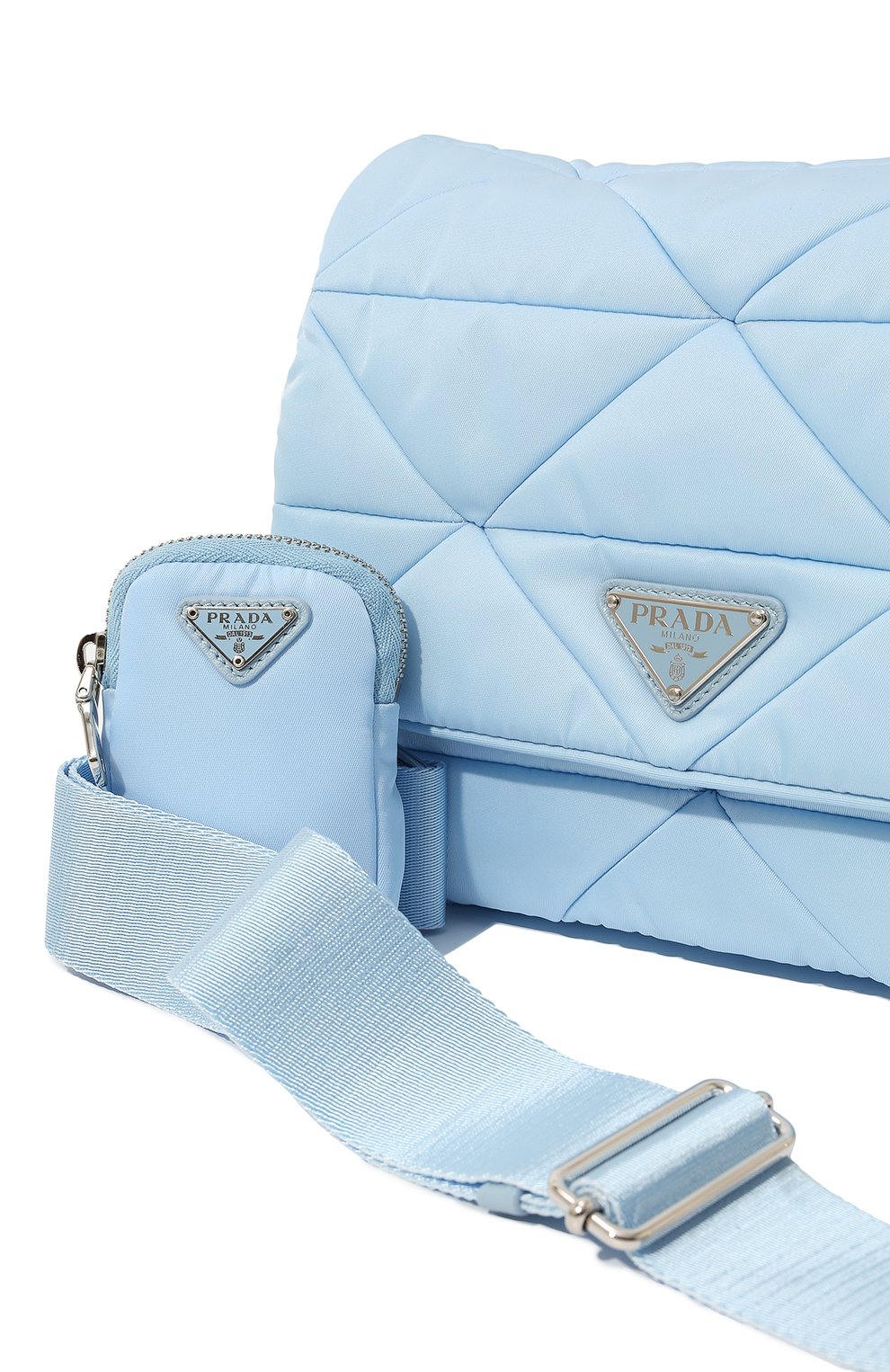 Женская сумка re-nylon PRADA голубого цвета, арт. 1BD290-RDJN-F0076-O1O | Фото 7 (Сумки-технические: Сумки через плечо; Материал: Натуральная кожа; Ремень/цепочка: На ремешке; Размер: small)