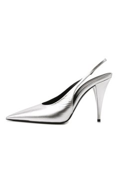 Женские кожаные туфли SAINT LAURENT серебряного цвета, арт. 686252/AAADW | Фото 4 (Каблук высота: Высокий; Материал внутренний: Натуральная кожа; Каблук тип: Шпилька; Подошва: Плоская)