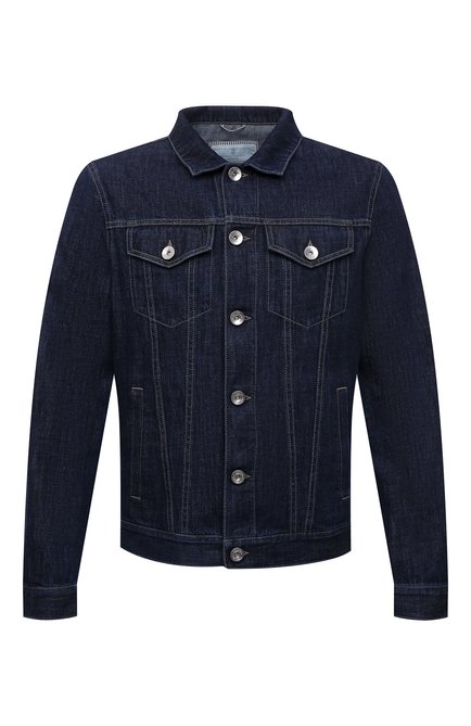 Мужская джинсовая куртка BRUNELLO CUCINELLI темно-синего цвета, арт. M0Z376844 | Фото 1 (Материал внешний: Хлопок, Деним; Длина (верхняя одежда): Короткие; Рукава: Длинные; Кросс-КТ: Куртка, Деним; Стили: Кэжуэл)