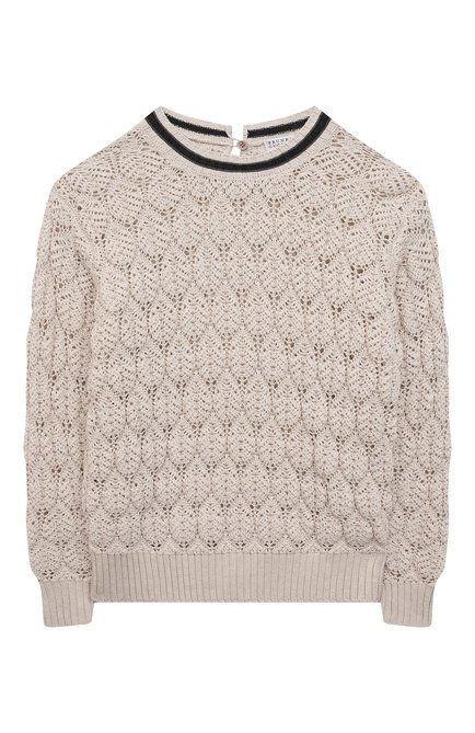 Детский хлопковый пуловер BRUNELLO CUCINELLI бежевого цвета по цене 62200 руб., арт. B58M70200A | Фото 1
