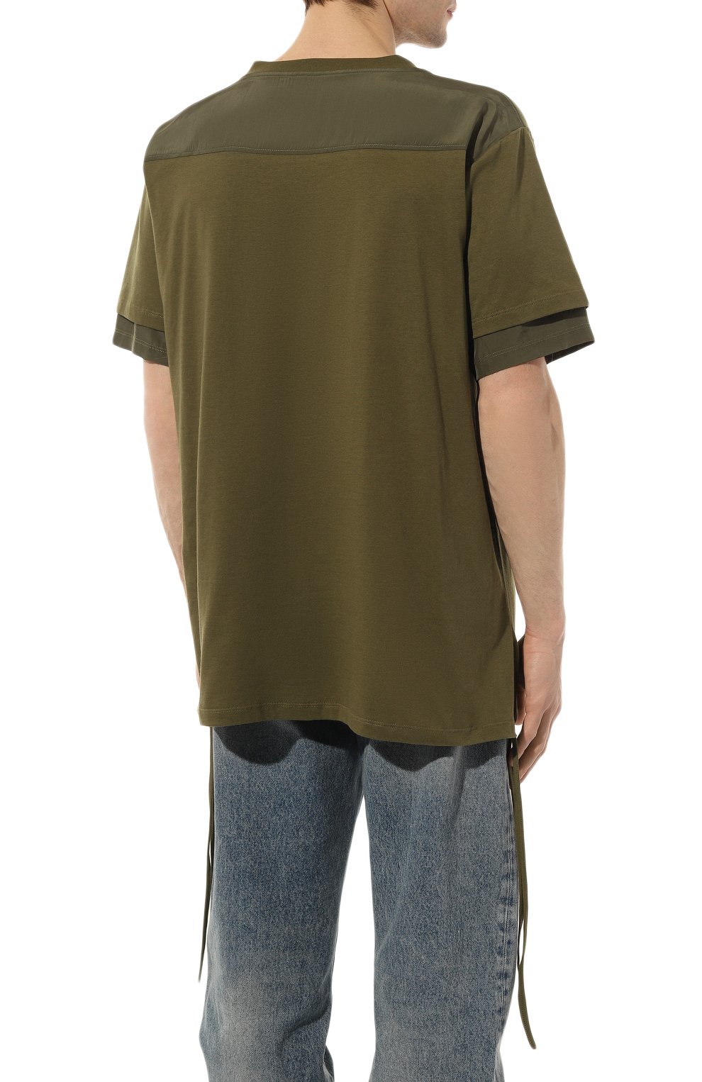 Мужская хлопковая футболка ANDREA YA'AQOV хаки цвета, арт. 23M0PV19 | Фото 4 (Принт: Без принта; Рукава: Короткие; Длина (для топов): Стандартные; Стили: Милитари; Материал внешний: Хлопок)