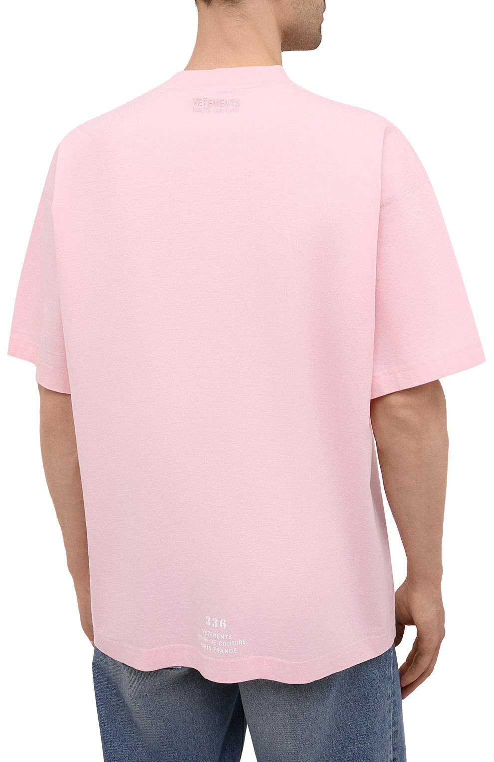 Мужская хлопковая футболка VETEMENTS розового цвета, арт. UA52TR270P 1610/M | Фото 4 (Рукава: Короткие, 3/4; Длина (для топов): Стандартные; Стили: Гранж; Принт: С принтом; Материал внешний: Хлопок)