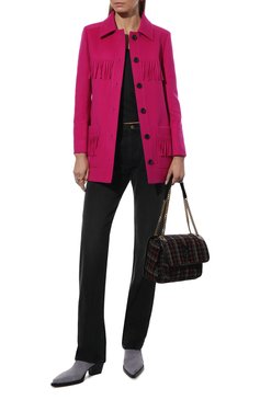 Женский шерстяной жакет SAINT LAURENT фуксия цвета, арт. 670782/Y3D88 | Фото 2 (Материал внешний: Шерсть; Рукава: Длинные; Случай: Повседневный; Стили: Гранж; Длина (для топов): Удлиненные; Региональные ограничения белый список (Axapta Mercury): RU; Материал сплава: Проставлено; 1-2-бортные: Однобортные; Драгоценные камни: Проставлено; Женское Кросс-КТ: Жакет-одежда; Материал подклада: Шелк)