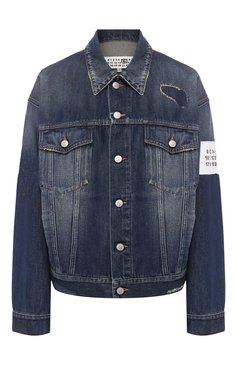 Женская джинсовая куртка MM6 синего цвета, арт. S62AN0035/S30460 | Фото 1 (Кросс-КТ: Куртка, Деним; Рукава: Длинные; Материал внешний: Хлопок, Деним; Длина (верхняя одежда): Короткие)