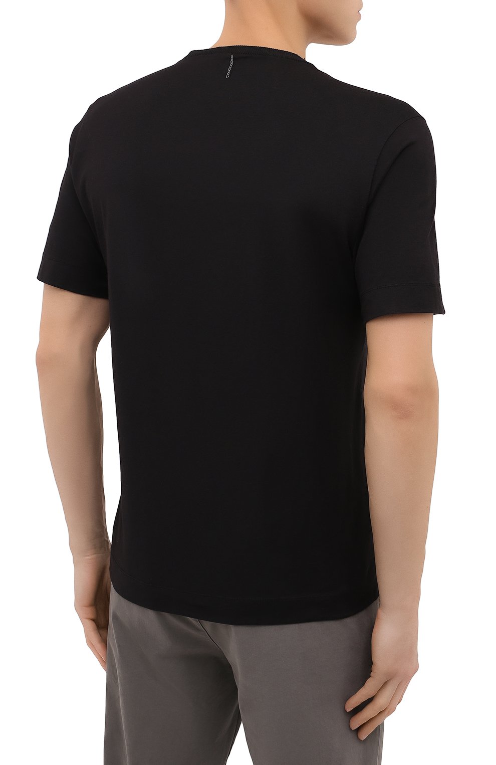 Мужская хлопковая футболка TRANSIT черного цвета, арт. CFUTRM1361 | Фото 4 (Принт: Без принта; Рукава: Короткие; Длина (для топов): Стандартные; Мужское Кросс-КТ: Футболка-одежда; Материал внешний: Хлопок; Стили: Кэжуэл)