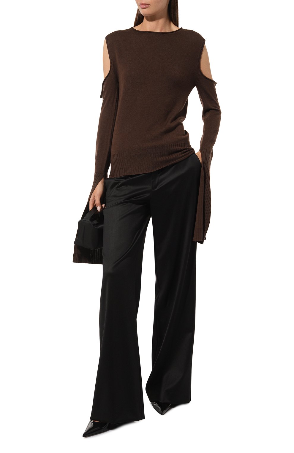 Женский шерстяной пуловер RICK OWENS темно-коричневого цвета, арт. RP02C1611/M | Фото 2 (Материал внешний: Шерсть; Рукава: Длинные; Длина (для топов): Стандартные; Материал сплава: Проставлено; Женское Кросс-КТ: Пуловер-одежда; Драгоценные камни: Проставлено; Стили: Минимализм)