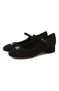 Детские замшевые туфли DOLCE & GABBANA черного цвета, арт. D10537/AC370/37-39 | Фото 1 (Материал внешний: Кожа; Материал внутренний: Натуральная кожа; Региональные ограничения белый список (Axapta Mercury): RU; Девочки-школьная форма: Классическая обувь; Длина стельки: 23,4, 24,1)