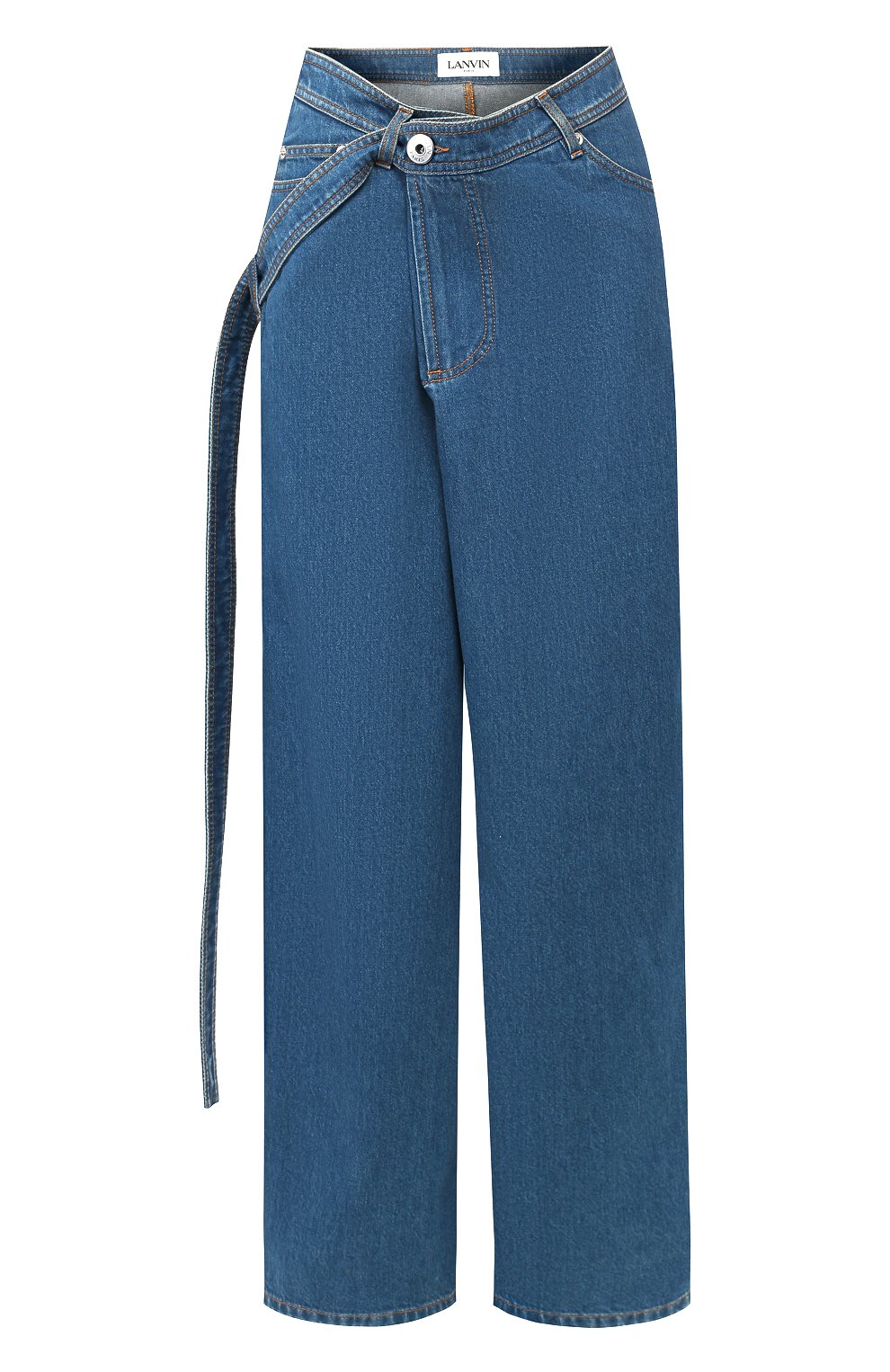 Женские джинсы LANVIN синего цвета, арт. RW-TR527D-DZ01-E20 | Фото 1 (�Силуэт Ж (брюки и джинсы): Широкие; Кросс-КТ: Деним; Длина (брюки, джинсы): Стандартные; Материал внешний: Хлопок, Деним)