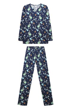 Женская хлопковая пижама AMIKI CHILDREN синего цвета, арт. CHRIS | Фото 1 (Рукава: Длинные; Материал сплава: Проставлено; Материал внешний: Хлопок; Драгоценные камни: Проставлено)