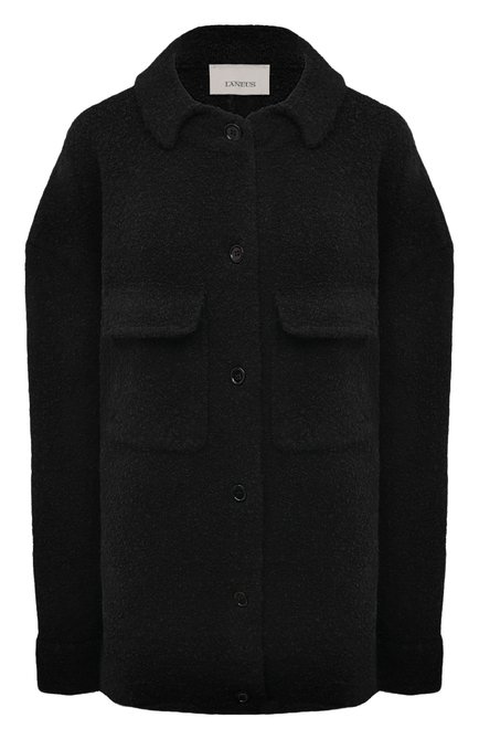 Женская шерстяная куртка LANEUS черного цвета, арт. CMD500 | Фото 1 (Рукава: Длинные; Материал внешний: Шерсть; Драгоценные камни: Проставлено; Материал сплава: Проставлено; Длина (верхняя одежда): Короткие)