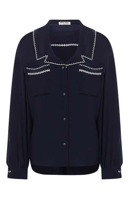 Женская шелковая блузка MIU MIU синего цвета по цене 81000 руб., арт. MK1467-102-F0124 | Фото 1