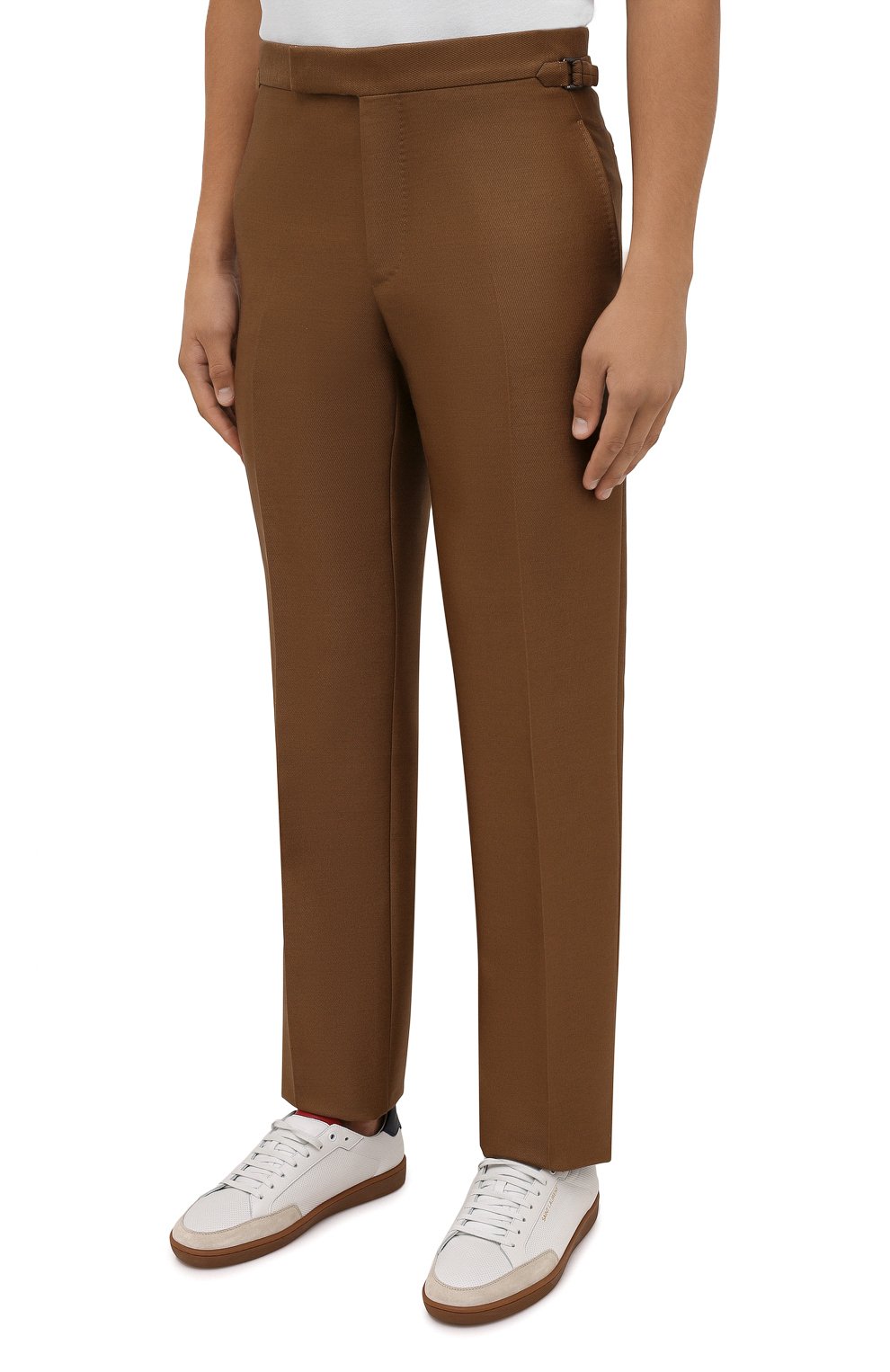 Мужские брюки из шерсти и вискозы TOM FORD коричневого цвета, арт. 244R24/610043 | Фото 3 (Материал внешний: Шерсть, Вискоза; Длина (брюки, джинсы): Стандартные; Случай: Повседневный; Стили: Кэжуэл)