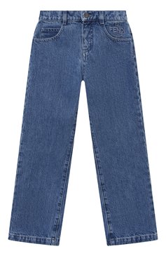Детские джинсы FENDI синего цвета, арт. JUF089/AMHX/8A-12+ | Фото 1 (Детали: Однотонный; Материал сплава: Проставлено; Нос: Не проставлено; Материал внешний: Хлопок)