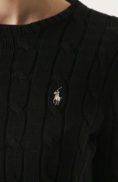 Женский хлопковый пуловер POLO RALPH LAUREN черного цвета, арт. 211580009 | Фото 5 (Рукава: Длинные; Длина (для топов): Стандартные; Материал сплава: Проставлено, Проверено; Материал внешний: Хлопок; Статус проверки: Проверено, Проверена категория; Женское Кросс-КТ: Пуловер-одежда; Драгоценные камни: Проставлено)