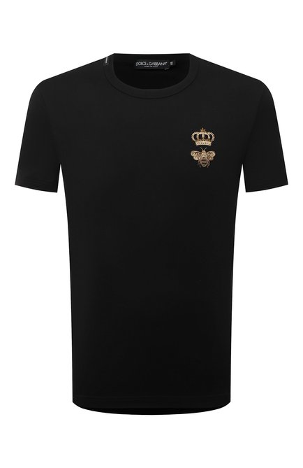 Мужская хлопковая футболка DOLCE & GABBANA черного цвета, арт. G8PV1Z/G7WUQ | Фото 1 (Принт: Без принта; Материал внешний: Хлопок; Длина (для топов): Стандартные; Стили: Кэжуэл; Рукава: Короткие)