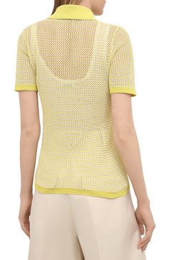 Женское поло BOTTEGA VENETA желтого цвета, арт. 659484/V0R50 | Фото 4 (Рукава: Короткие; Материал внешний: Синтетический материал, Хлопок; Длина (для топов): Стандартные; Региональные ограничения белый список (Axapta Mercury): RU; Кросс-КТ: Трикотаж; Стили: Кэжуэл)