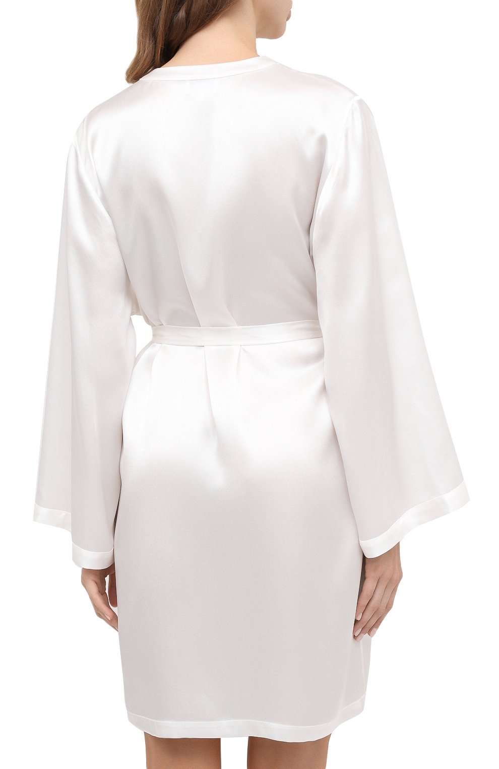 Женский шелковый халат MARJOLAINE белого цвета, арт. Laser | Фото 4 (Материал внешний: Шелк)