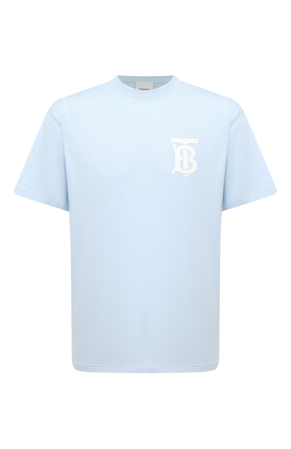 Мужская хлопковая футболка BURBERRY голубого цвета, арт. 8040062 | Фото 1 (Принт: Без принта; Рукава: Короткие; Длина (для топов): Стандартные; Материал внешний: Хлопок; Стили: Кэжуэл)