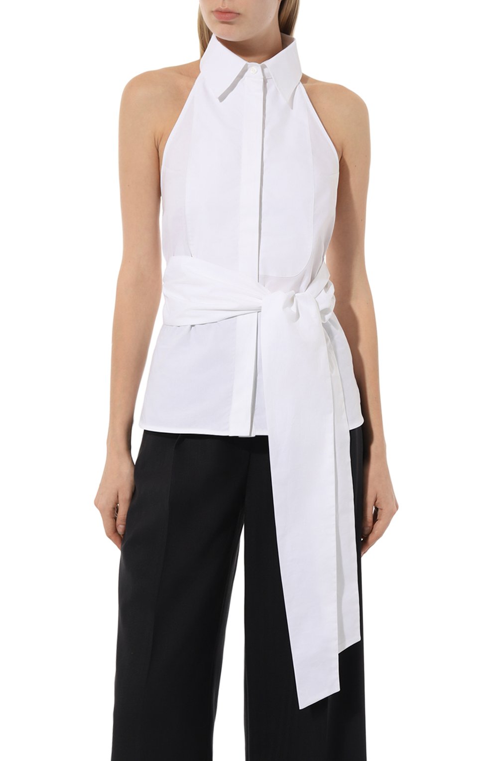 Женская хлопковая блузка LA NEIGE белого цвета, арт. #COL-23-NS | Фото 3 (Принт: Без принта; Длина (для топов): Стандартные; Материал сплава: Проставлено; Материал внешний: Хлопок; Драгоценные камни: Проставлено; Женск ое Кросс-КТ: Блуза-одежда; Стили: Кэжуэл)