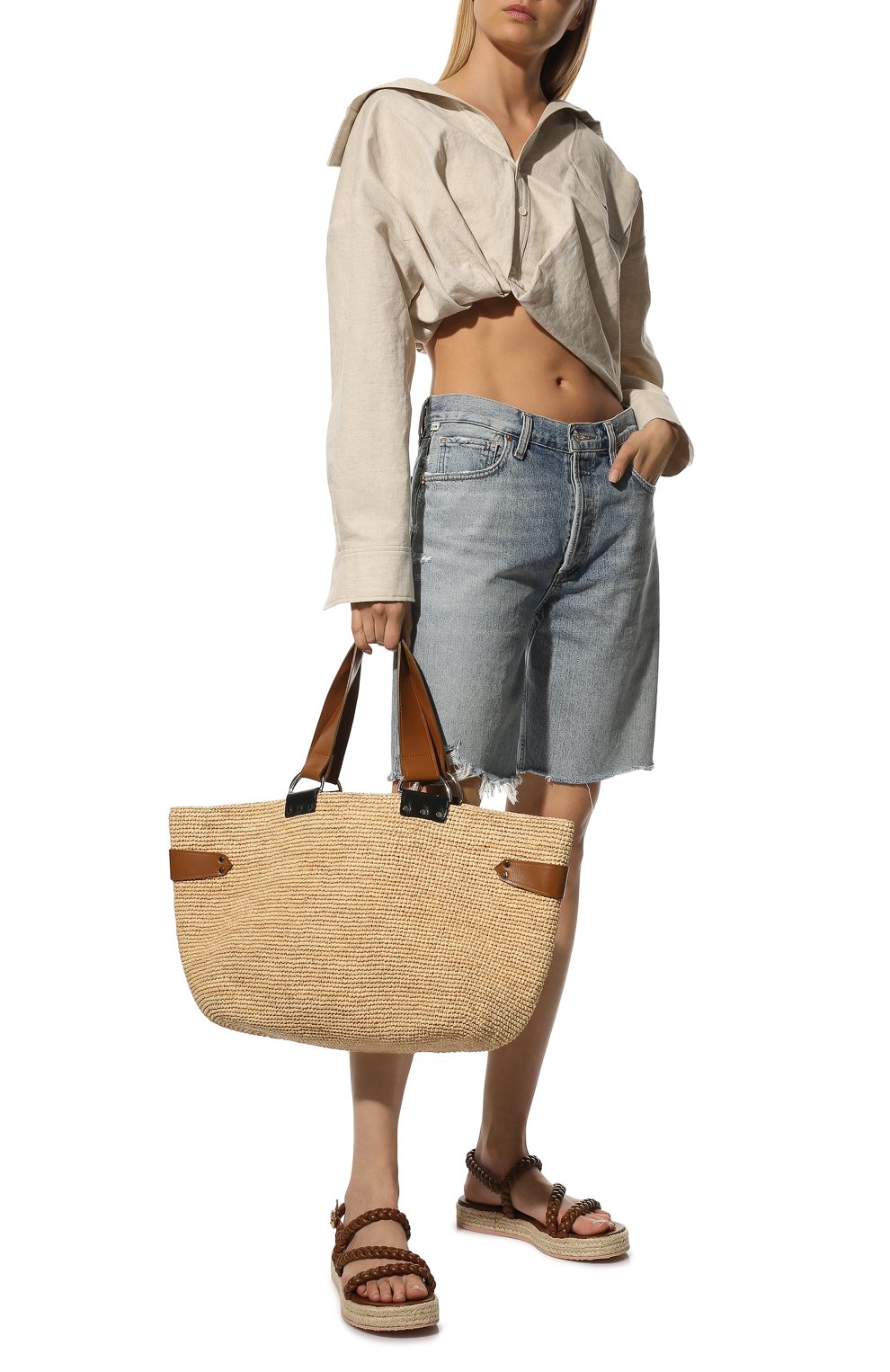 Женский сумка-шопер ISABEL MARANT бежевого цвета, арт. PP0396-22P021M/BAHIBA | Фото 7 (Сумки-технические: Сумки-шопперы; Материал: Растительное волокно; Размер: large)