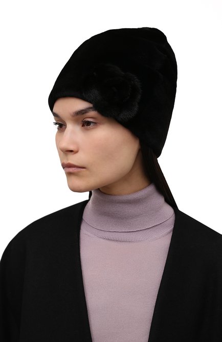 Женская шапка менли из меха норки FURLAND черного цвета, арт. 0202600150156600557 | Фото 2 (Материал: Натуральный мех)