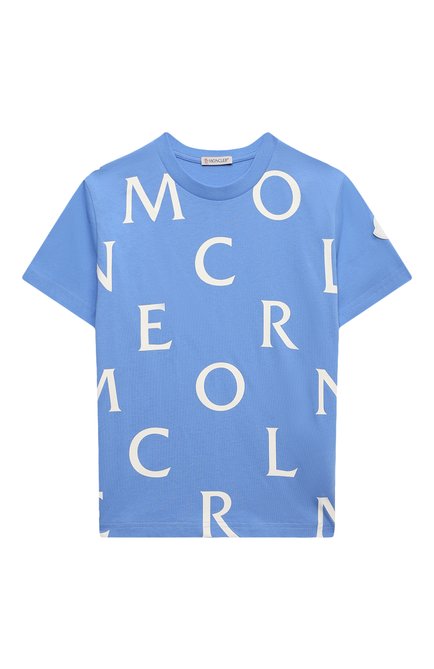 Детская хлопковая футболка MONCLER голубого цвета, арт. H1-954-8C000-12-83907/8-10A | Фото 1 (Рукава: Короткие; Материал внешний: Хлопок)