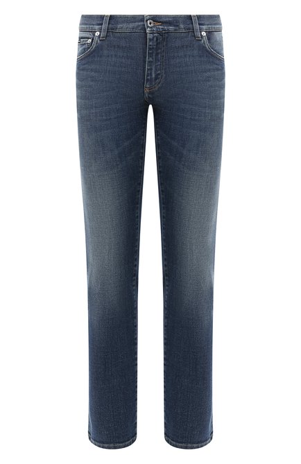 Мужские джинсы DOLCE & GABBANA синего цвета, арт. GY07LD/G8CR7 | Фото 1 (Материал внешний: Хлопок, Деним; Длина (брюки, джинсы): Стандартные; Силуэт М (брюки): Прямые; Детали: Потертости; Кросс-КТ: Деним)