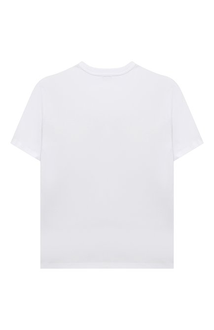 Детская хлопковая футболка MOSCHINO белого цвета, арт. HQM03R/LAA20/10A-14A | Фото 2 (Драгоценные камни: Проставлено; Материал сплава: Проставлено; Рукава: Короткие; Материал внешний: Хлопок)
