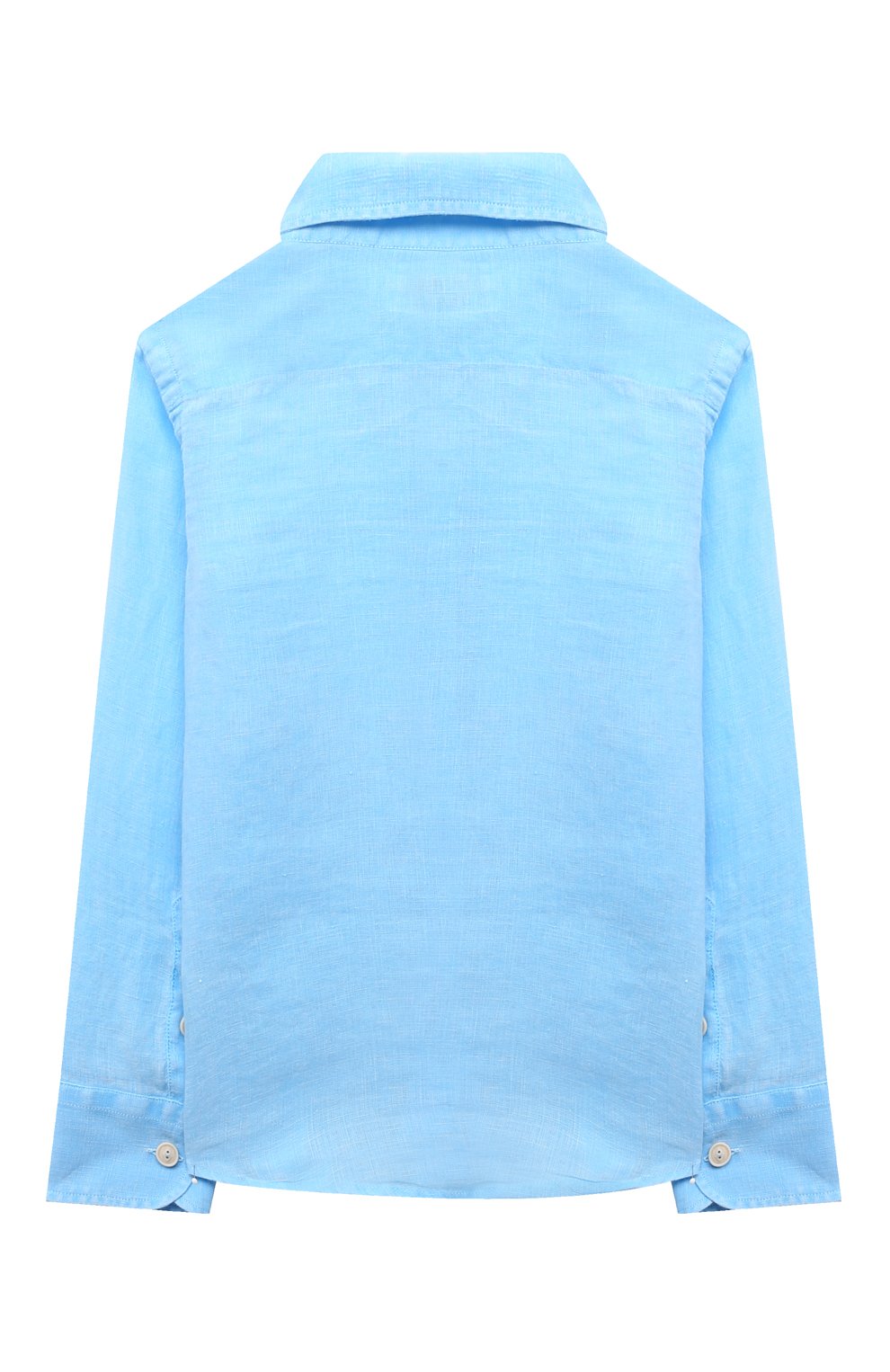 Детская льняная рубашка MC2 SAINT BARTH голубого цвета, арт. STBK/AGNES/03977D | Фото 2 (Рукава: Длинные; Случай: Повседневный; Материал сплава: Проставлено; Материал внешний: Лен; Драгоценные к амни: Проставлено)