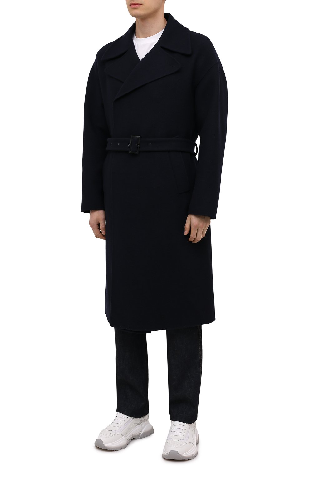 Мужской пальто из шерсти и кашемира GIORGIO ARMANI темно-синего цвета, арт. 1WG0L07Q/T02VR | Фото 3 (Материал внешний: Шерсть; Рукава: Длинные; Стили: Классический; Длина (верхняя одежда): Длинные; Мужское Кросс-КТ: пальто-верхняя одежда)