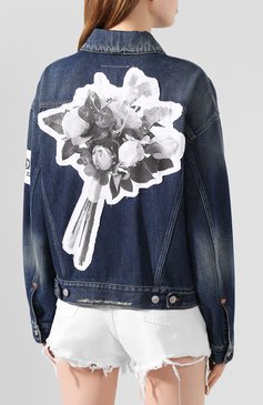 Женская джинсовая куртка MM6 синего цвета, арт. S62AN0035/S30460 | Фото 4 (Кросс-КТ: Куртка, Деним; Рукава: Длинные; Материал внешний: Хлопок, Деним; Длина (верхняя одежда): Короткие)
