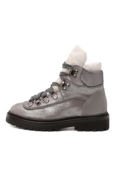 Детские кожаные ботинки BRUNELLO CUCINELLI серебряного цвета, арт. BZMILZG026 | Фото 2 (Материал внутренний: Натуральная кожа)