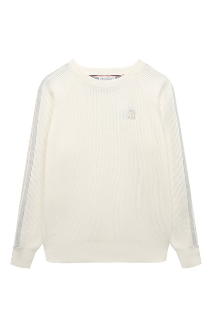 Детский хлопковый свитер BRUNELLO CUCINELLI белого цвета по цене 56950 руб., арт. B29M14400C | Фото 1