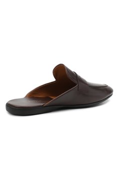 Мужского кожаные домашние туфли FARFALLA темно-коричневого цвета, арт. G13 | Фото 4 (Материал внутренний: Натуральная кожа; Мужское Кросс-КТ: тапочки-обувь)