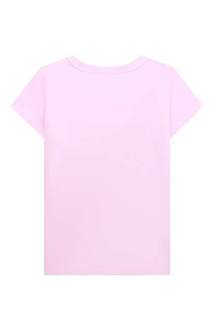 Детская хлопковая футболка MOSCHINO розового цвета, арт. HDM04L/LBA00/10A-14A | Фото 2 (Рукава: Короткие; Материал внешний: Хлопок; Девочки Кросс-КТ: футболка-одежда)